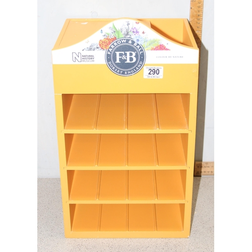 290 - Farrow & Ball advertising table top paint display shelves, orange pallette, approx 29cm tall