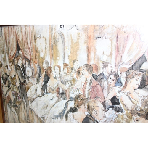 453 - A large Henri de Toulouse-Lautrec style print of a Parisian ballroom in gilt frame, approx 102cm x 7... 