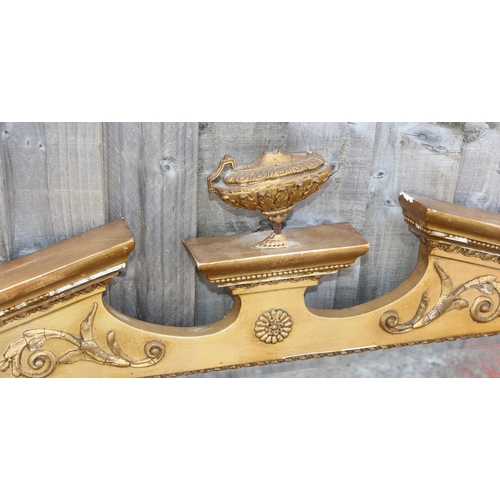 455 - An antique Robert Adam style triple panel gilt framed overmantel mirror, approx 125cm wide