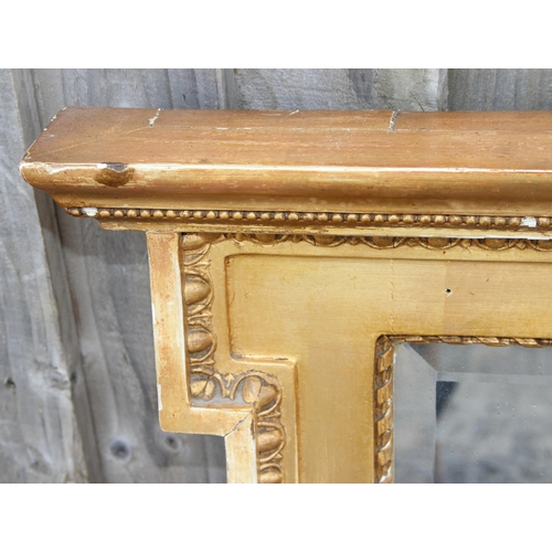 455 - An antique Robert Adam style triple panel gilt framed overmantel mirror, approx 125cm wide