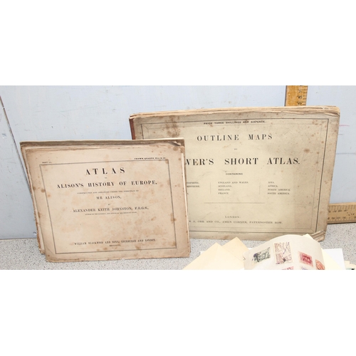 562 - Qty of WW1 dated written postcards, Qty of loose stamps and 2 vintage paperback atlas's