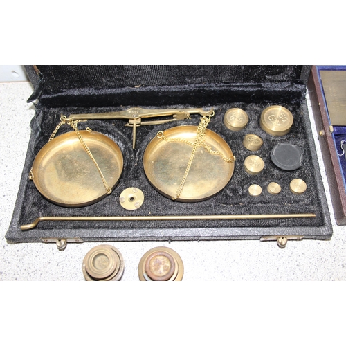 708 - 2 sets of boxed vintage balance scales with additional weights, 1 made by J. Nesbitt ltd of Manchest... 