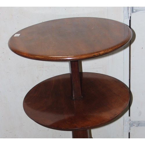 150 - A 19th century mahogany 2 tier dumb waiter table on platform base, approx 61cm in diameter and 109cm... 