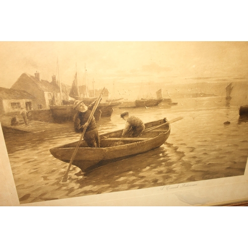 474 - 2 large antique oak framed prints, Shrimpers & The Cornish Fisherman, each approx 87cm 68cm