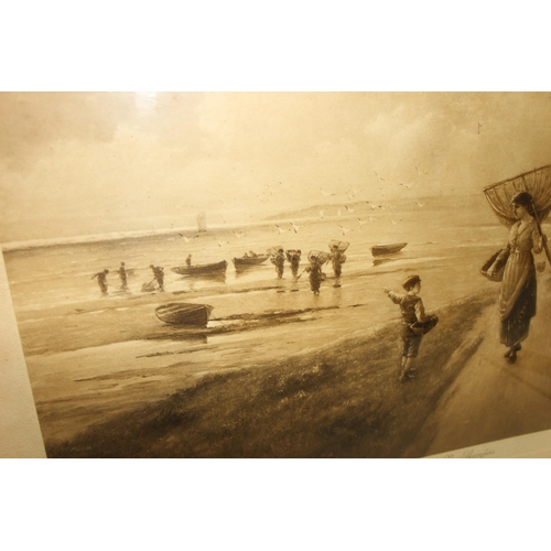 474 - 2 large antique oak framed prints, Shrimpers & The Cornish Fisherman, each approx 87cm 68cm