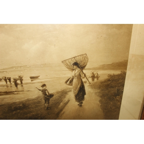 474 - 2 large antique oak framed prints, Shrimpers & The Cornish Fisherman, each approx 87cm 68cm