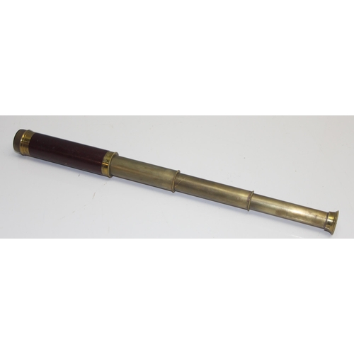 715 - An antique 3 draw brass and wooden telescope by Gregory of London and a pair of small vintage binocu... 