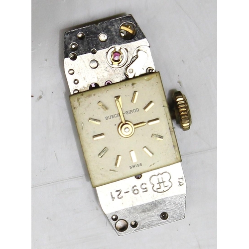 1315 - A retro 9ct gold cased ladies cocktail watch by Bueche-Girod, with retro 9ct gold bark effect strap,... 