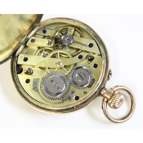 1316 - An antique Swiss 14ct gold cased fob watch with unusual enamel flower to the reverse, likely late 19... 