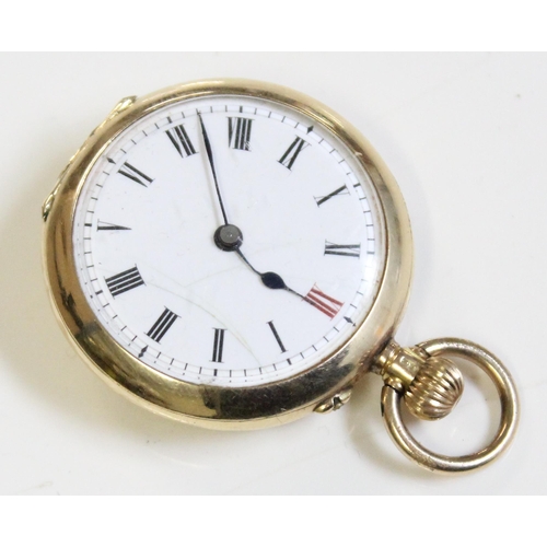 1316 - An antique Swiss 14ct gold cased fob watch with unusual enamel flower to the reverse, likely late 19... 