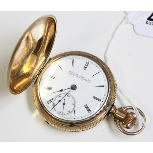 1317 - A late 19th or early 20th century full hunter pocket watch by Elgin in gold plated case, the exterio... 