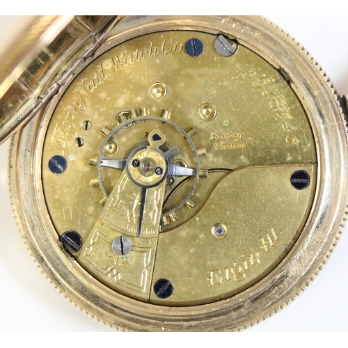 1317 - A late 19th or early 20th century full hunter pocket watch by Elgin in gold plated case, the exterio... 