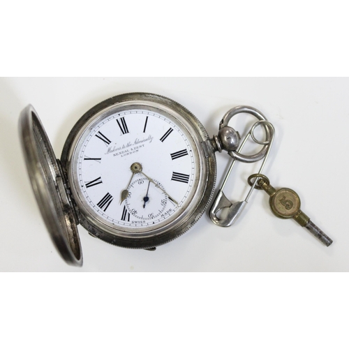 1318 - A 935 silver cased full hunter pocket watch by Kendal & Dent of London & a small silver cased fob wa... 