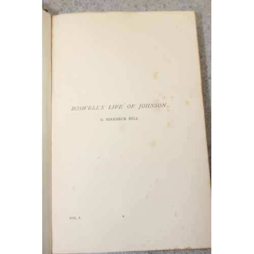 567 - Boswell's Life of Johnson, G.B. Hill, 6 quarter bound leather editions, printed in Oxford 1887 & Plu... 