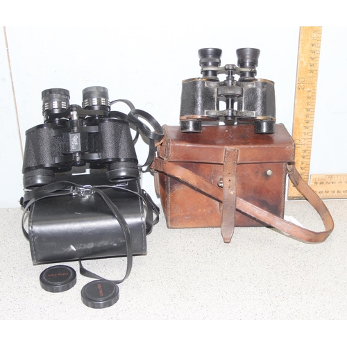 700 - 2 pairs of binoculars in cases, Ultraview and Lemaire of Paris in leather case