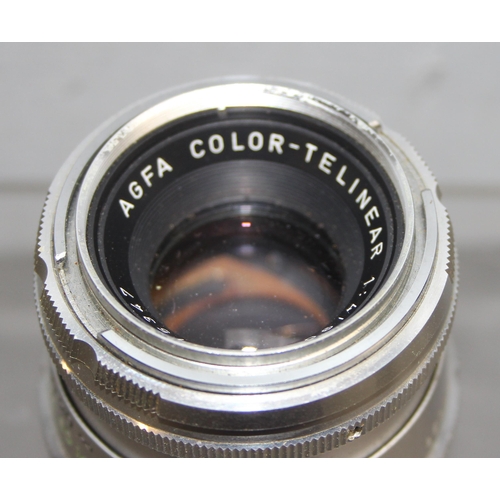 716 - Qty of assorted camera odds to inc an Agfa Color Telinear 90 mm f/ 4 Lens