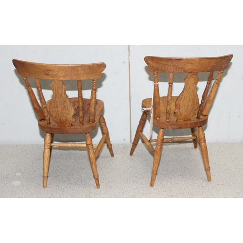 1538 - A pair of miniature antique style kitchen chairs, approx 30cm tall