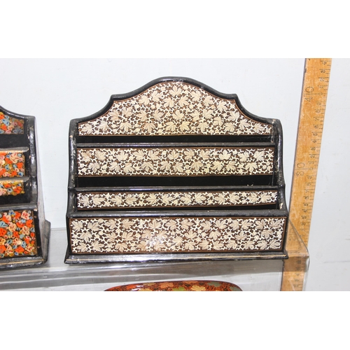 293 - 3 Liberty style Kashmiri letter desktop letter racks and 2 similar boxes (5)