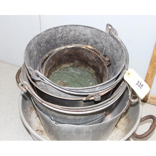 335 - 6 assorted metal buckets and pails to inc galvanised items