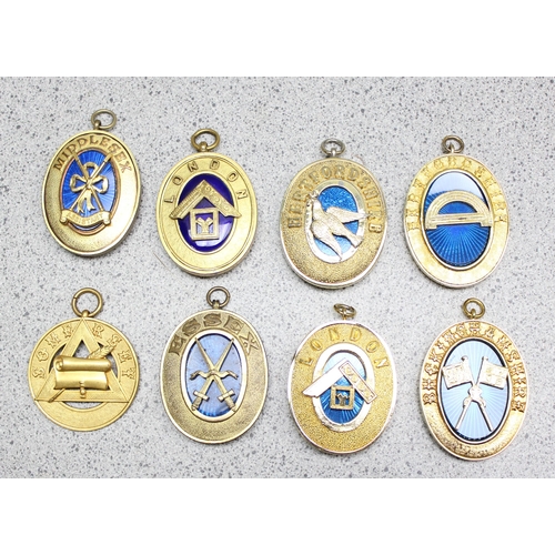 1418 - 8 assorted gilt metal and enamel masonic jewels, various lodges