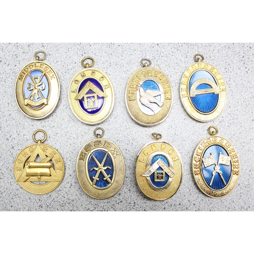 1418 - 8 assorted gilt metal and enamel masonic jewels, various lodges