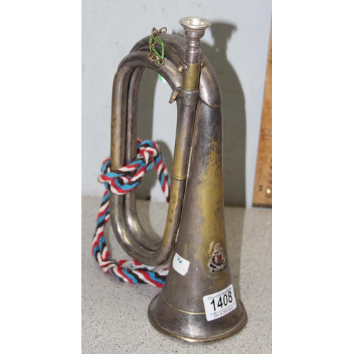 1408 - A WW2 period silver plated military bugle by Barratts of England, enamel crest for RAOC with King's ... 