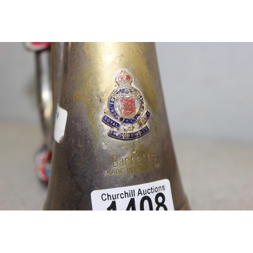 1408 - A WW2 period silver plated military bugle by Barratts of England, enamel crest for RAOC with King's ... 