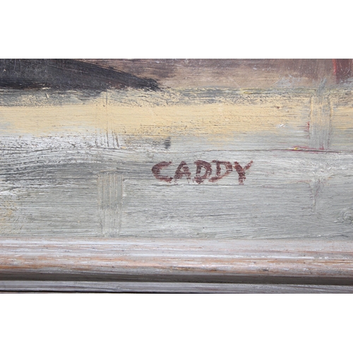 428 - A mid-20th century oil on board of a house, signed Caddy, approx 55cm x 44cm inc frame