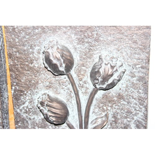 429 - A pair of bronze effect floral relief wall plaques, approx 50cm tall