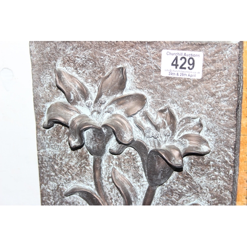 429 - A pair of bronze effect floral relief wall plaques, approx 50cm tall