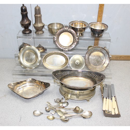 1014 - Collection of silver plated and other items to include trays, dishes and cutlery approx 2.9Kg