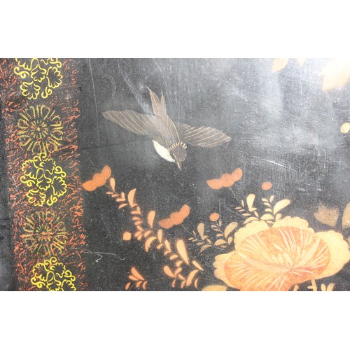 418 - Group of 6 hand painted oriental lacquered panels each decorated with stencilled floral detailed