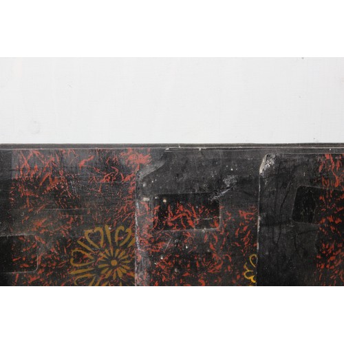 418 - Group of 6 hand painted oriental lacquered panels each decorated with stencilled floral detailed