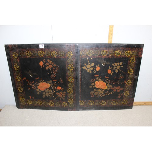 418 - Group of 6 hand painted oriental lacquered panels each decorated with stencilled floral detailed