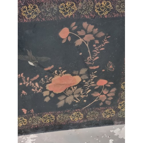 418 - Group of 6 hand painted oriental lacquered panels each decorated with stencilled floral detailed