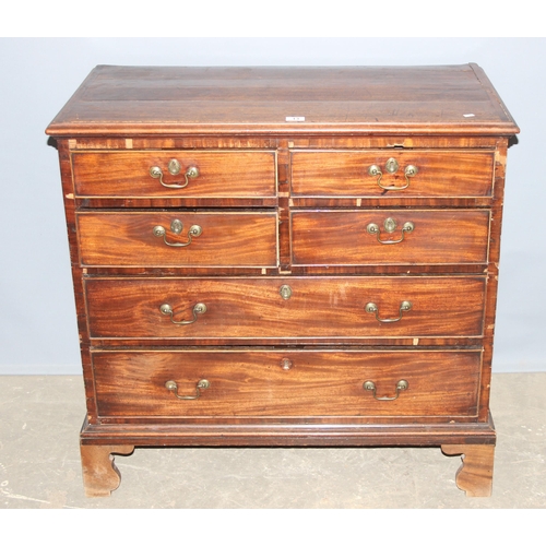 13 - A Georgian mahogany 6 drawer chest of drawers of unusual form (2/2/2), mahogany veneer over oak carc... 