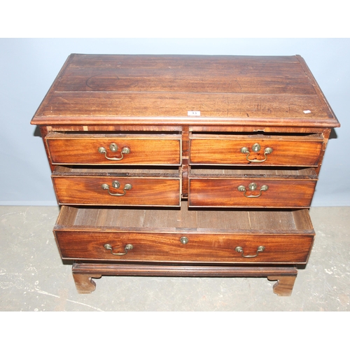 13 - A Georgian mahogany 6 drawer chest of drawers of unusual form (2/2/2), mahogany veneer over oak carc... 