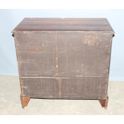 13 - A Georgian mahogany 6 drawer chest of drawers of unusual form (2/2/2), mahogany veneer over oak carc... 