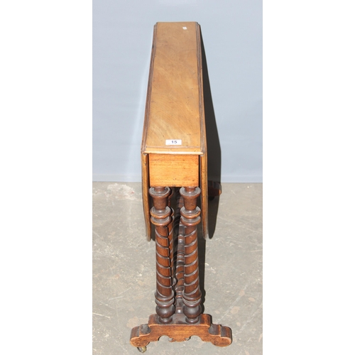 15 - An antique mahogany dropleaf table on unusual turned legs, approx 91cm wide by approx 116cm when ope... 