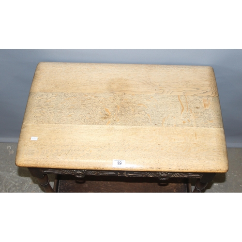 19 - An Ercol or Old Charm oak console table with 2 drawers, approx 69cm wide