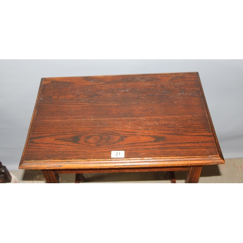 21 - 2 vintage oak tables, one with barleytwist supports, the largest approx 62cm wide