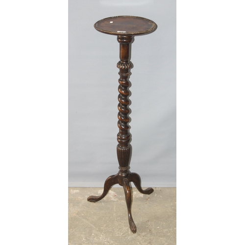 23 - An antique oak jardinière stand with barleytwist support, approx 109cm tall