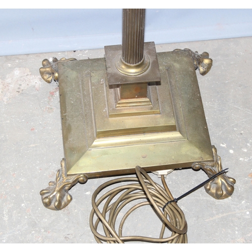 234 - A heavy vintage brass column standard lamp, approx 140cm tall