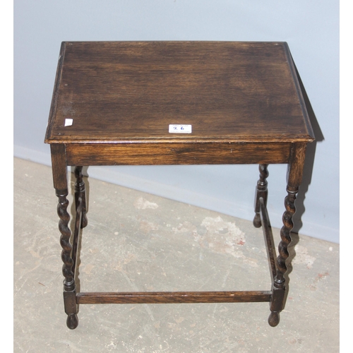 26 - A small vintage bookcase with cupboard and a small barleytwist side table (2)