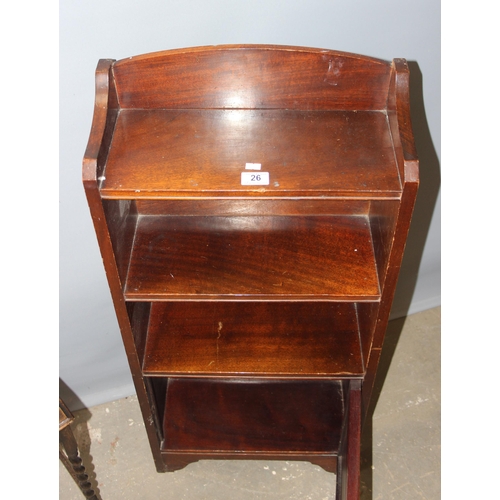 26 - A small vintage bookcase with cupboard and a small barleytwist side table (2)