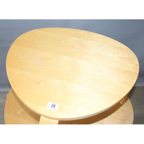 28 - A nest of 2 retro style bentwood tables, largest approx 74cm wide