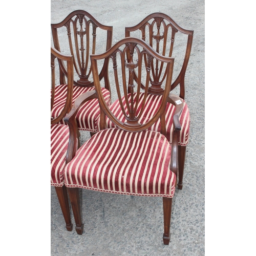 31 - A set of 8 19th century shield backed mahogany dining chairs (2 carver & 6 dining), with patterned r... 