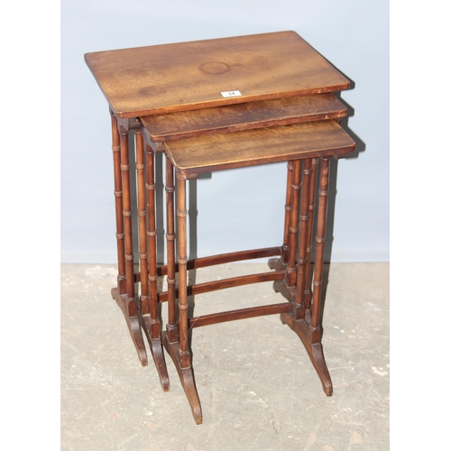 34 - An early 20th century nest of tables with bamboo effect legs, the largest table approx 51cm wide