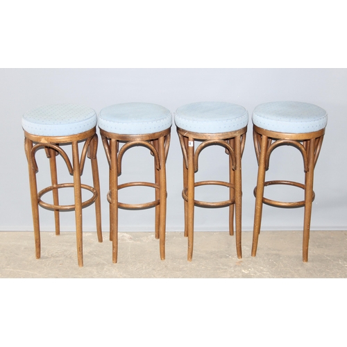 38 - A set of 4 vintage Thonet style bentwood stools with stuffed seats