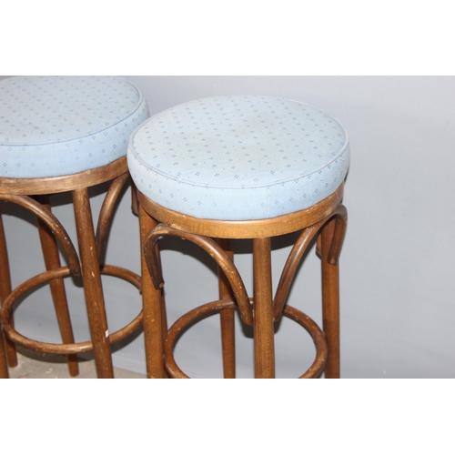 38 - A set of 4 vintage Thonet style bentwood stools with stuffed seats